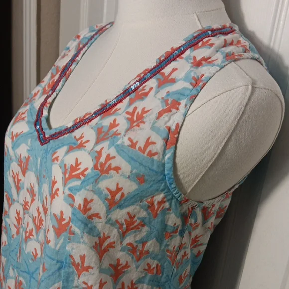 Moda Posa Vibrant Sleeveless Fit And Flare Dress With Starfish And Sea Coral - Picture 5 of 13